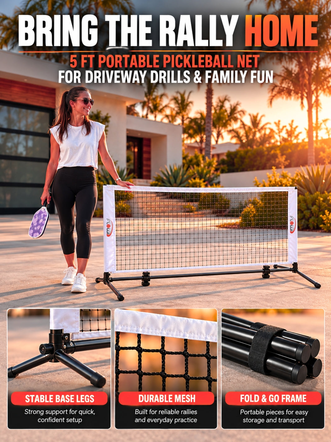 FlowDink™ Mini Net - 5FT | Portable Pickleball Practice Net